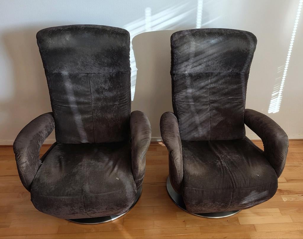 2x Relax draai fauteuil, verstelbare rugleuning & beensteun, Huis en Inrichting, Ophalen, Gebruikt, 75 tot 100 cm, Stof