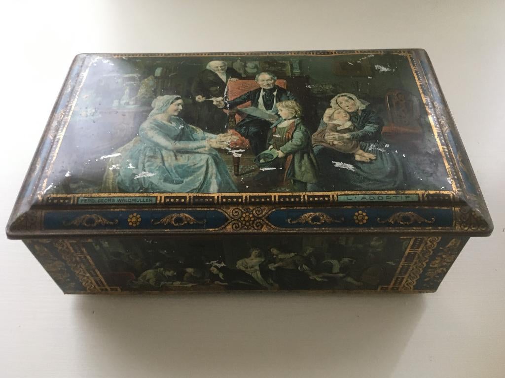 Antiek (koek) blik Hollandsche Meesters, 20'er jaren, Verzamelen, Blikken, Gebruikt, Koek(jes), Ophalen of Verzenden