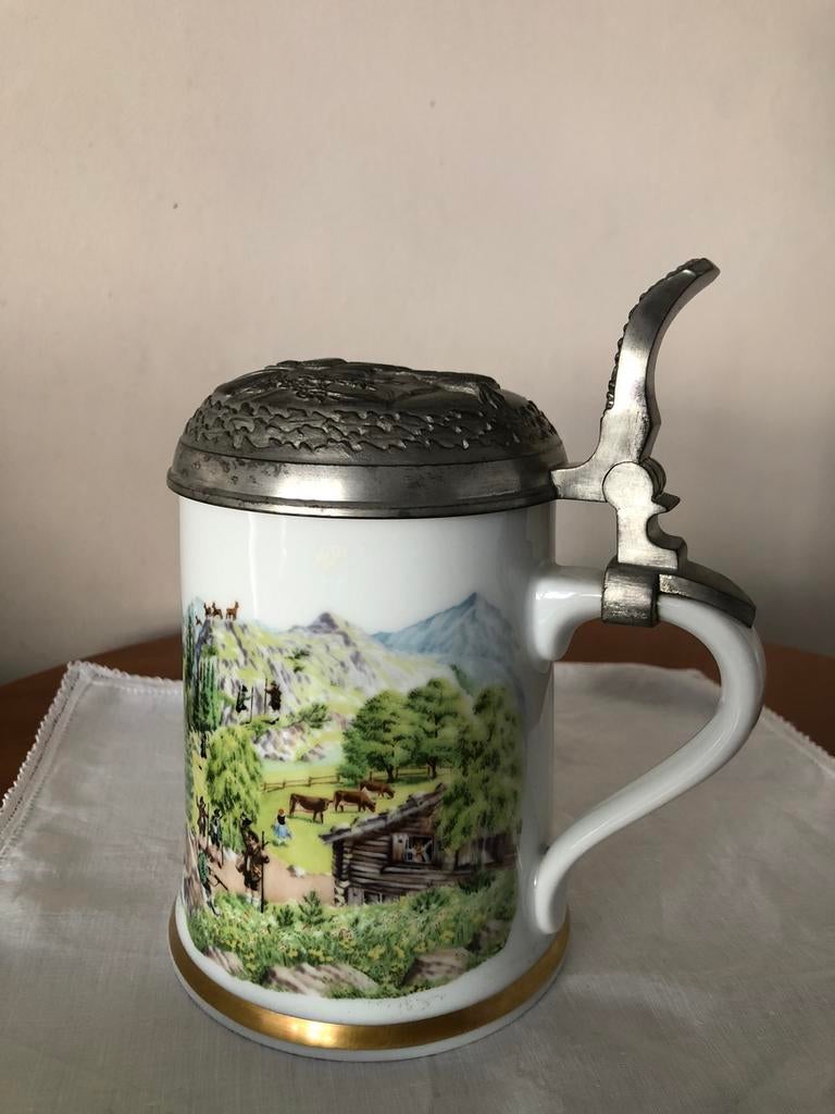 Vintage Franklin Mint bierpul met pewter deksel, Ophalen of Verzenden, Zo goed als nieuw