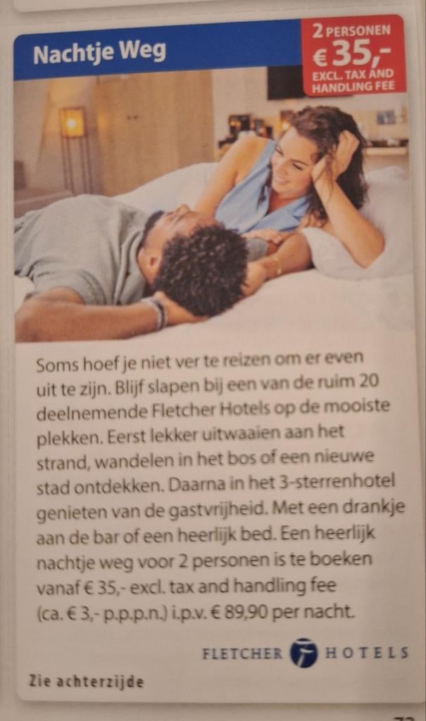Fletcher Hotel overnachting 2 pers. 35 euro korting, Twee personen, Overige soorten
