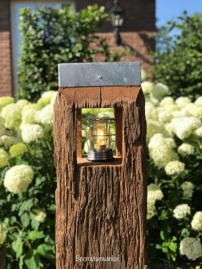Houten buitenlamp | tuinverlichting hout | meerpaallamp tuin, Zonne-energie, Minder dan 50 watt, Ophalen of Verzenden, Zo goed als nieuw