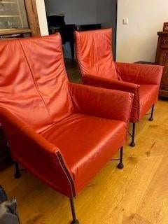 Rode leren Charly stoelen, Huis en Inrichting, Stoelen, Gebruikt, Twee, Design, Leer