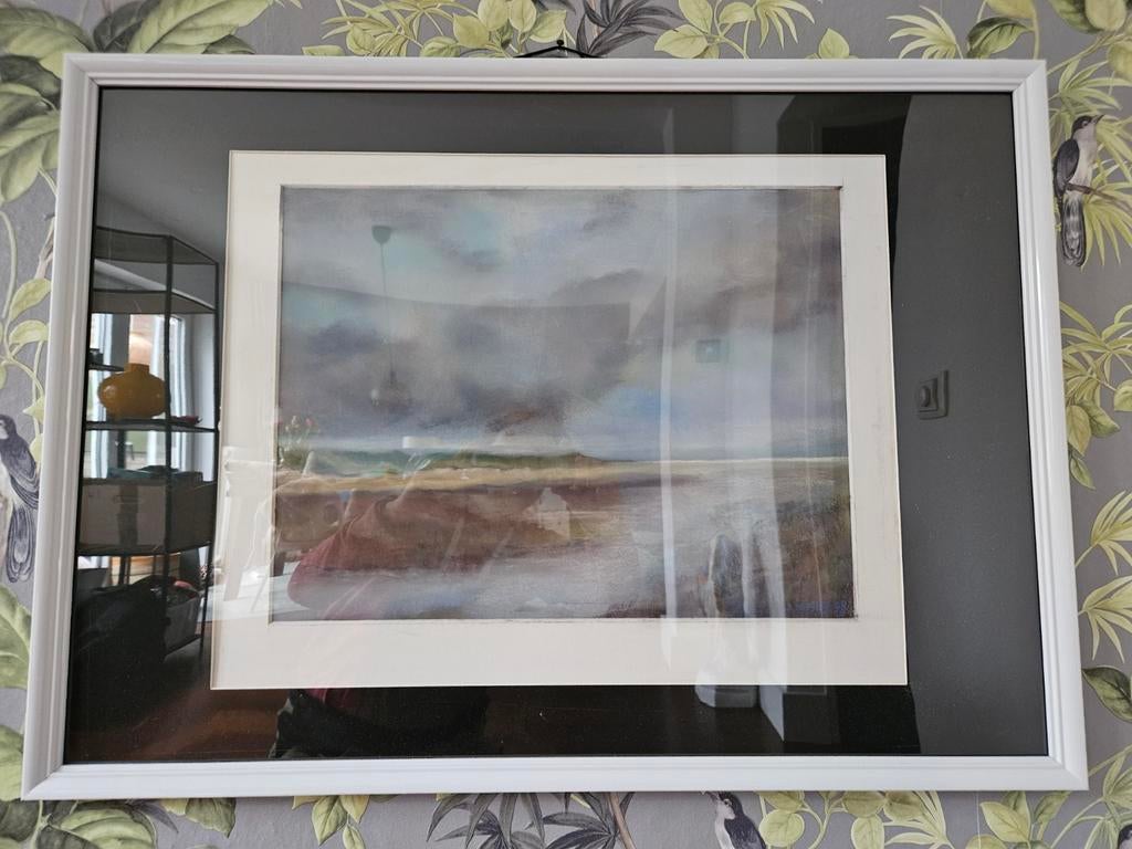 Echt Auke Hofstee krijt schilderij in lijst 73x53cm, Ophalen