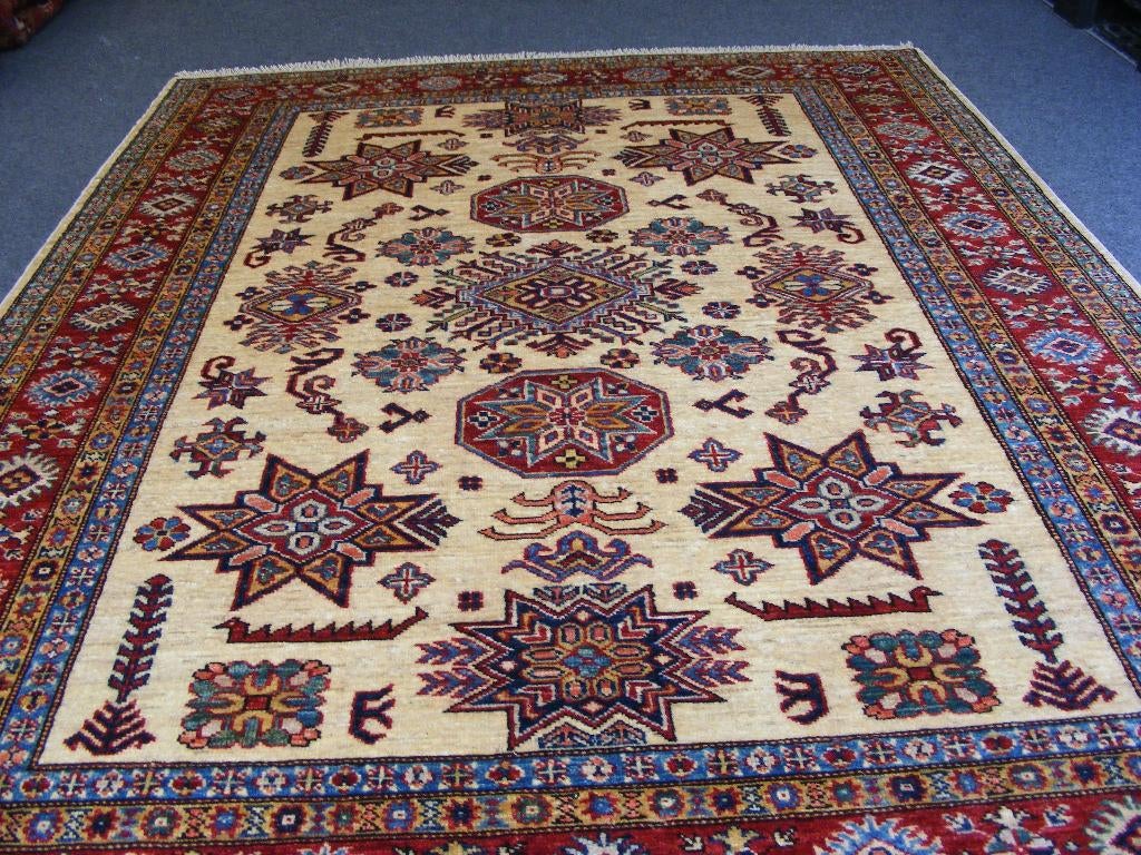 Handgeknoopt Oosters Tapijt Kazak-super Maat:1.52X2.08.m, 100 tot 150 cm, Verzenden, Rechthoekig, Crème