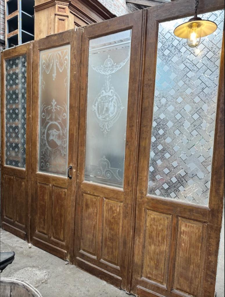 oude deuren geëtst glas 4 slag antieke glazen binnendeuren, Gebruikt, 80 tot 100 cm, Binnendeur, Ophalen of Verzenden