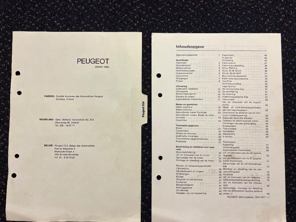 Technische documentatie Peugeot 504. 1974-1977, Ophalen of Verzenden