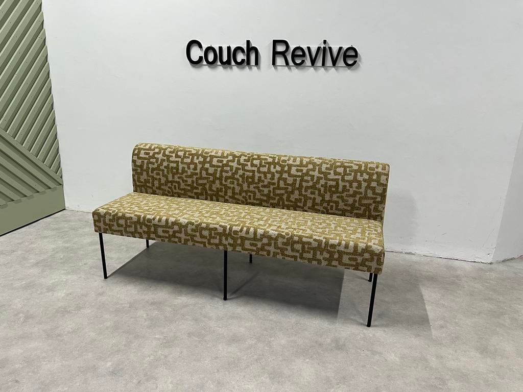 Design eetkamerbank geel / wit, direct leverbaar 180x60, Ophalen of Verzenden, Zo goed als nieuw, Vierpersoons of meer, Stof