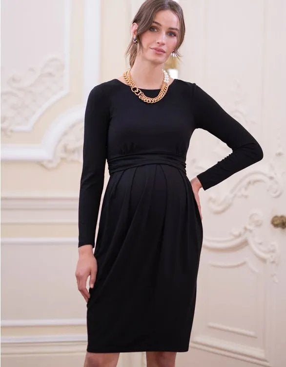 Seraphine Zwarte Zwangerschapsjurk Maat 36 (S), Kleding | Dames, Positiekleding, Ophalen of Verzenden, Zo goed als nieuw, Maat 36 (S)