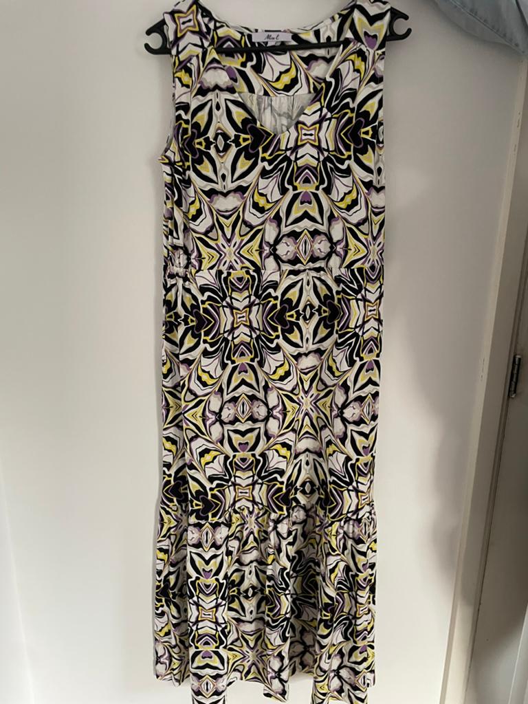 Lange zomer Jurk, Miss Etam, geel/wit/zwart, maat S (36), Verzenden, Zwart, Zo goed als nieuw, Maat 36 (S)