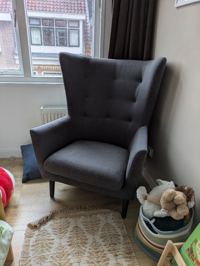 Made Dolton wingback fauteuil grijs, Ophalen, Gebruikt, Minder dan 75 cm, Stof