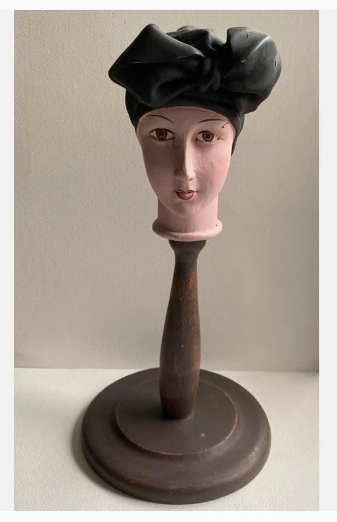 Bijzondere Hoedenstand in vorm van dames beeld hoofd 31 cm, Antiek en Kunst, Ophalen of Verzenden