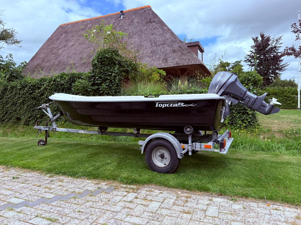 Topcraft 4m met Yamaha 6pk en autotrailer, Ophalen, Gebruikt, 4 m, Tot 10 pk