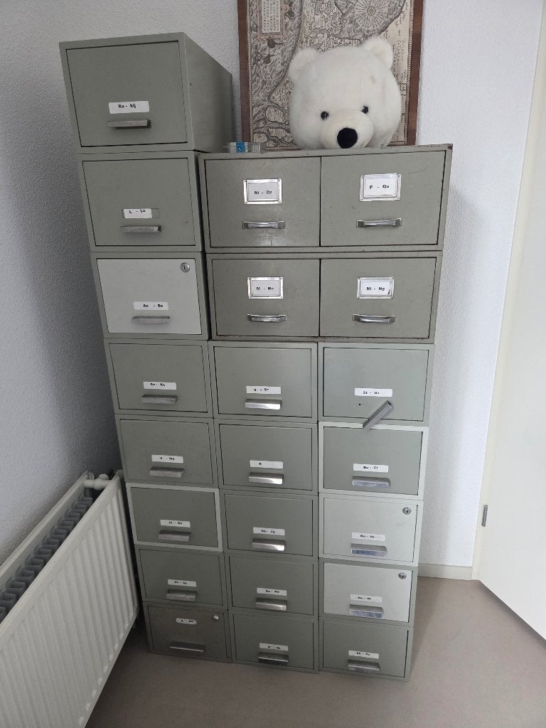 Metalen kaartenbakken huisarts, Ophalen, Minder dan 50 cm, Gebruikt, 5 laden of meer
