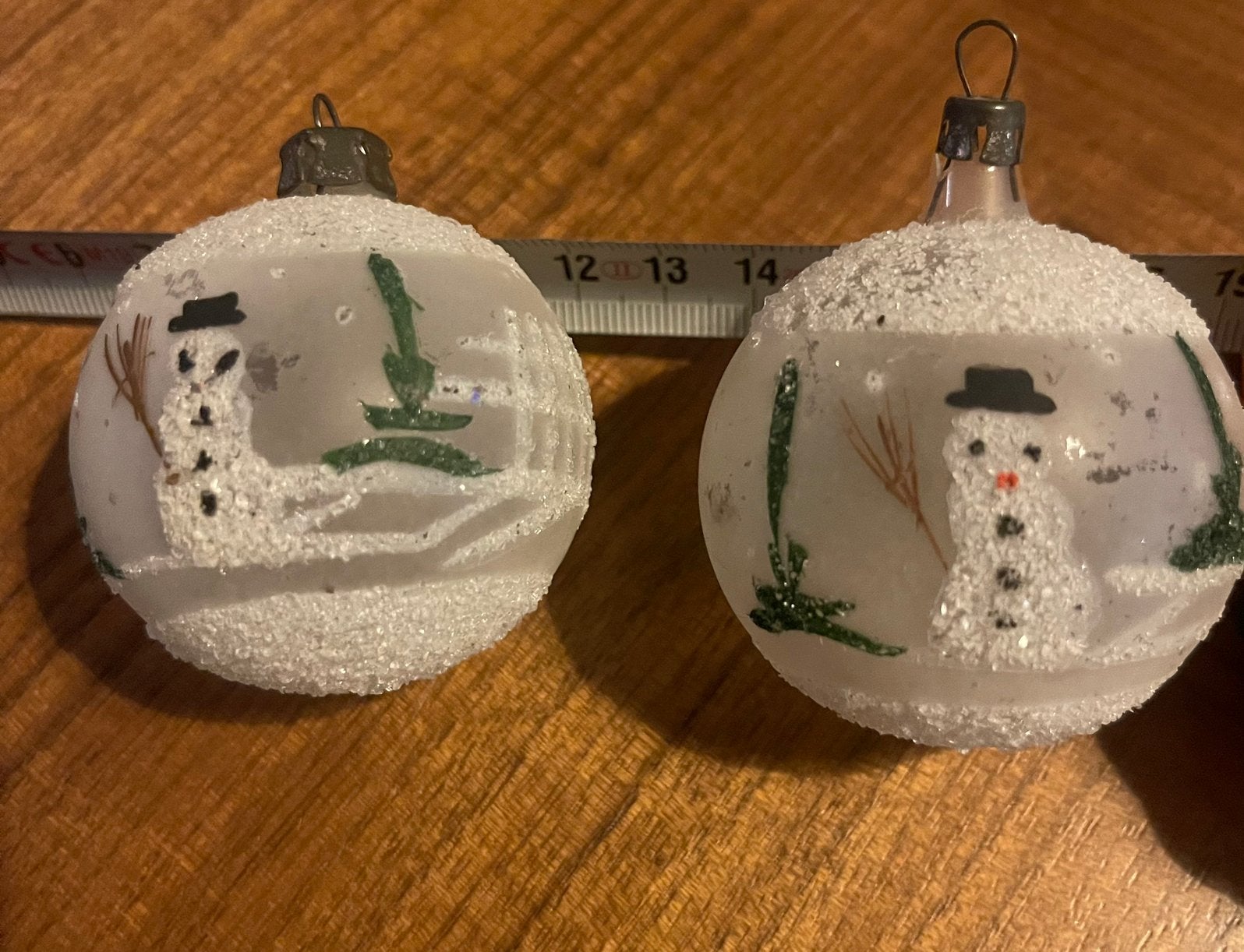 vintage glazen kerstbal handgeschilderde sneeuwpop 50/'60, Ophalen, Gebruikt