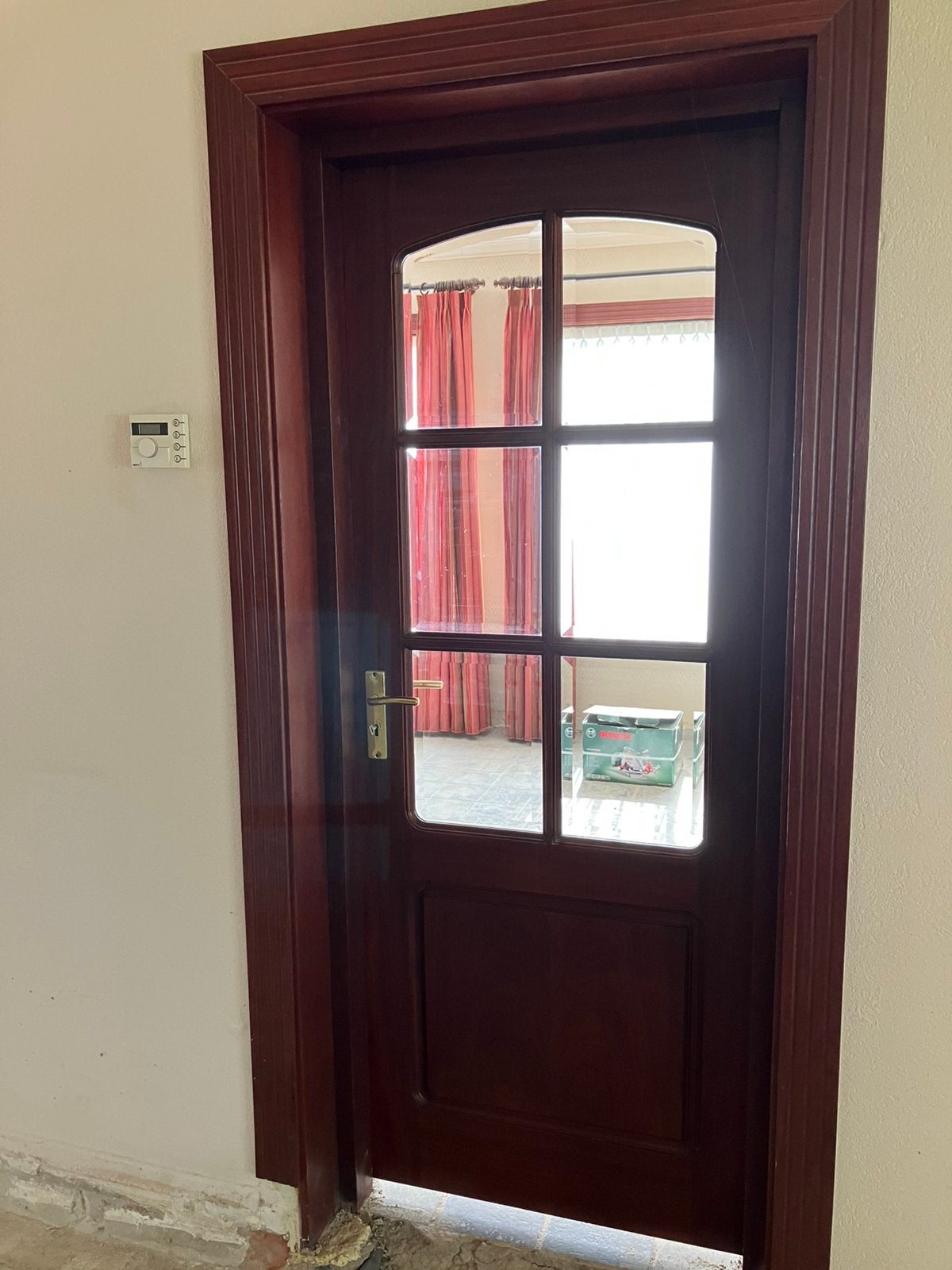 Merbau houten stompe deur met facet glas, Ophalen, Minder dan 80 cm, Binnendeur, Minder dan 200 cm