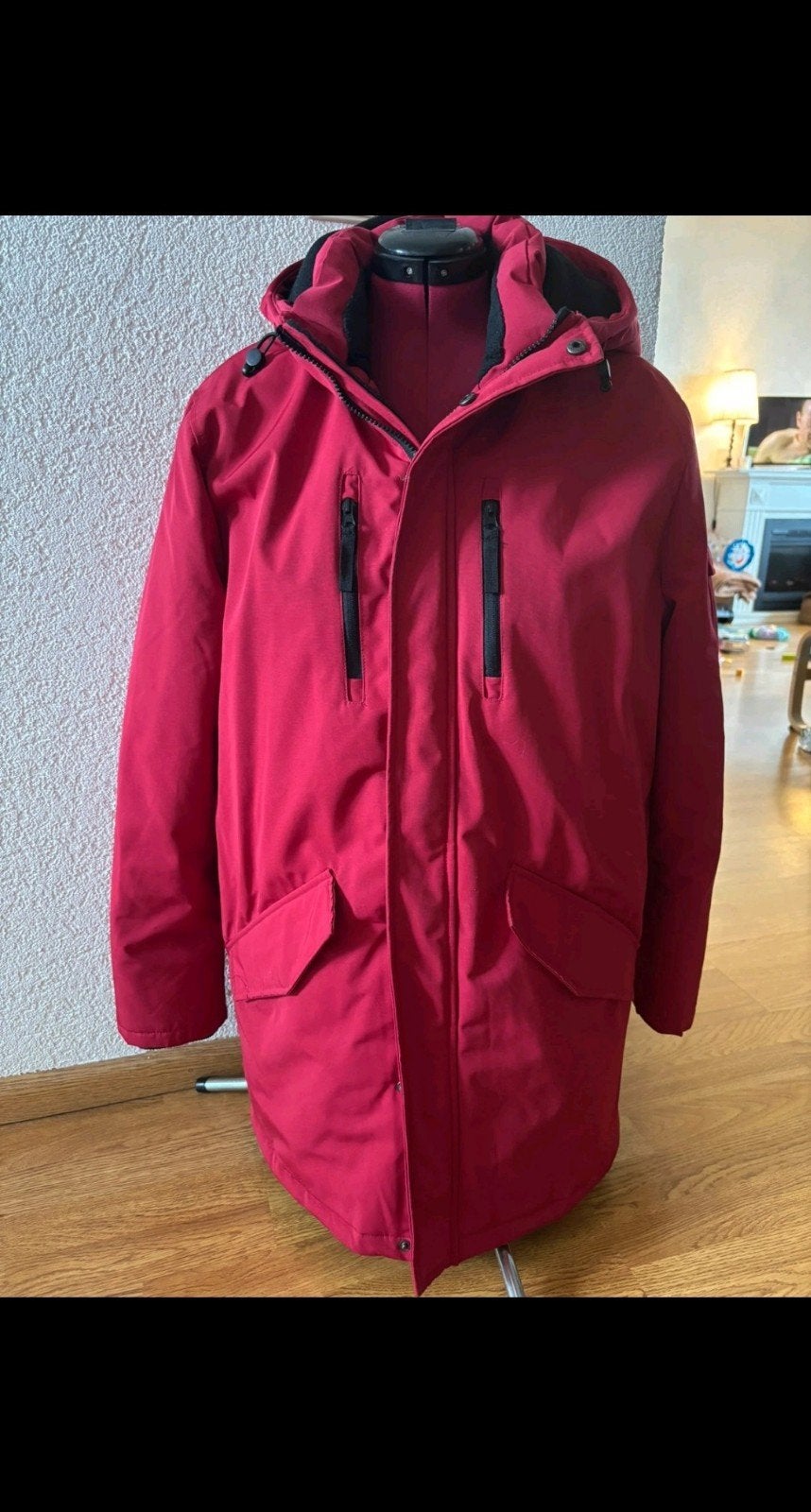 Zgan lange parka jas met vaste capuchon Primark maat L rood, Ophalen of Verzenden, Zo goed als nieuw, Maat 48/50 (M), Rood