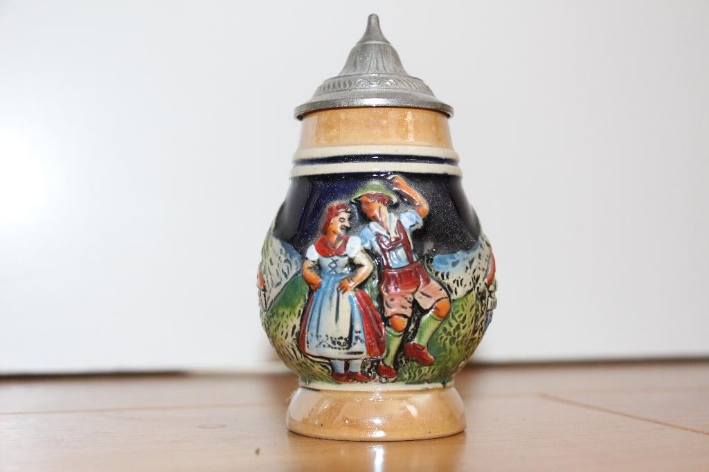 Stenen Duitse bierpul met deksel, Verzamelen, Biermerken, Ophalen of Verzenden, Zo goed als nieuw, Pul(len), Overige merken