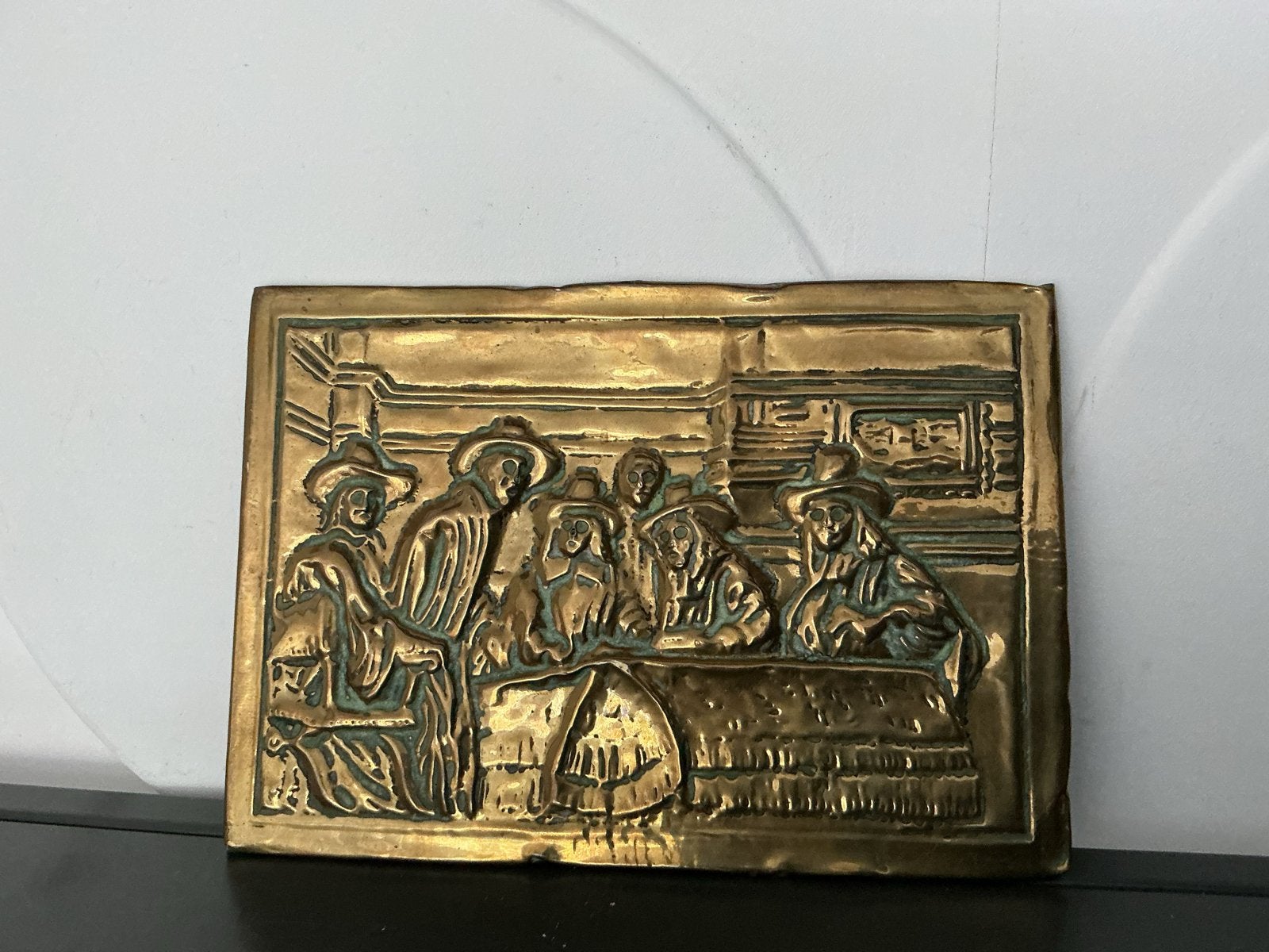 Vintage Koperen Plaquette met Historische Scène, Ophalen of Verzenden, Koper