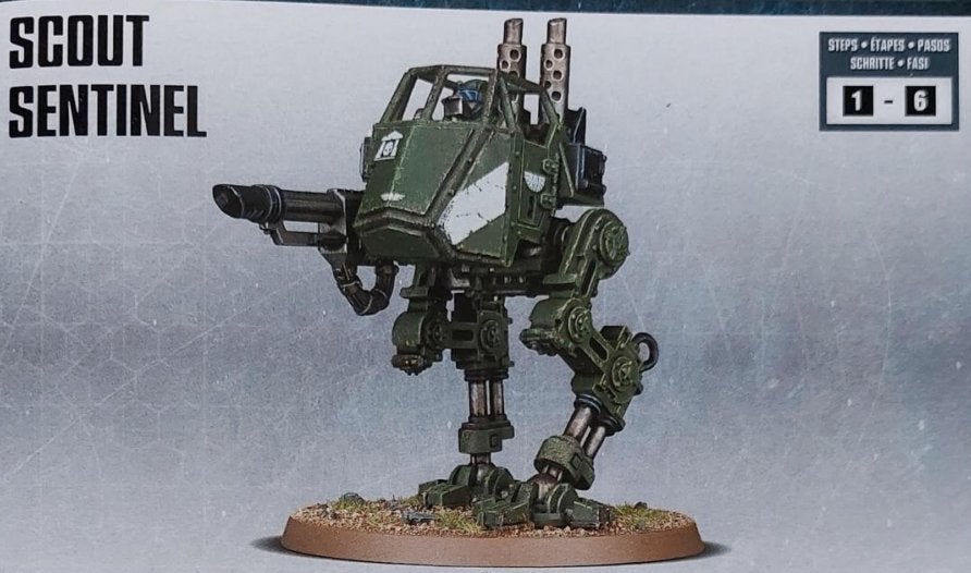 Imperial guard scout sentinel warhammer 40k (1998) OOP, Met verf, Gebruikt, Figuurtje(s), Ophalen of Verzenden