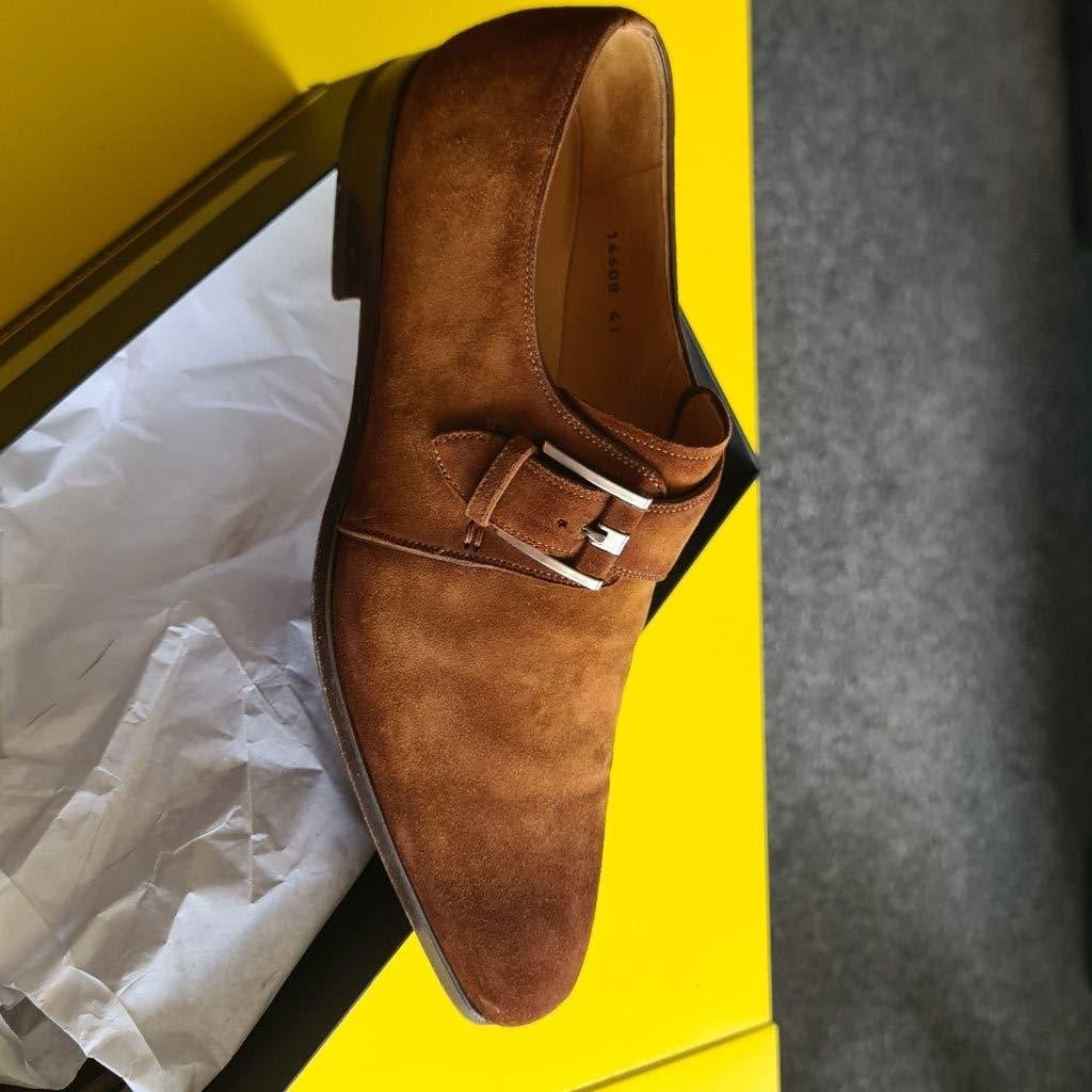 Prachtige Magnanni suede gesp schoenen met cognac kleur 7, Bruin, Ophalen of Verzenden, Magnanni, Gespschoenen