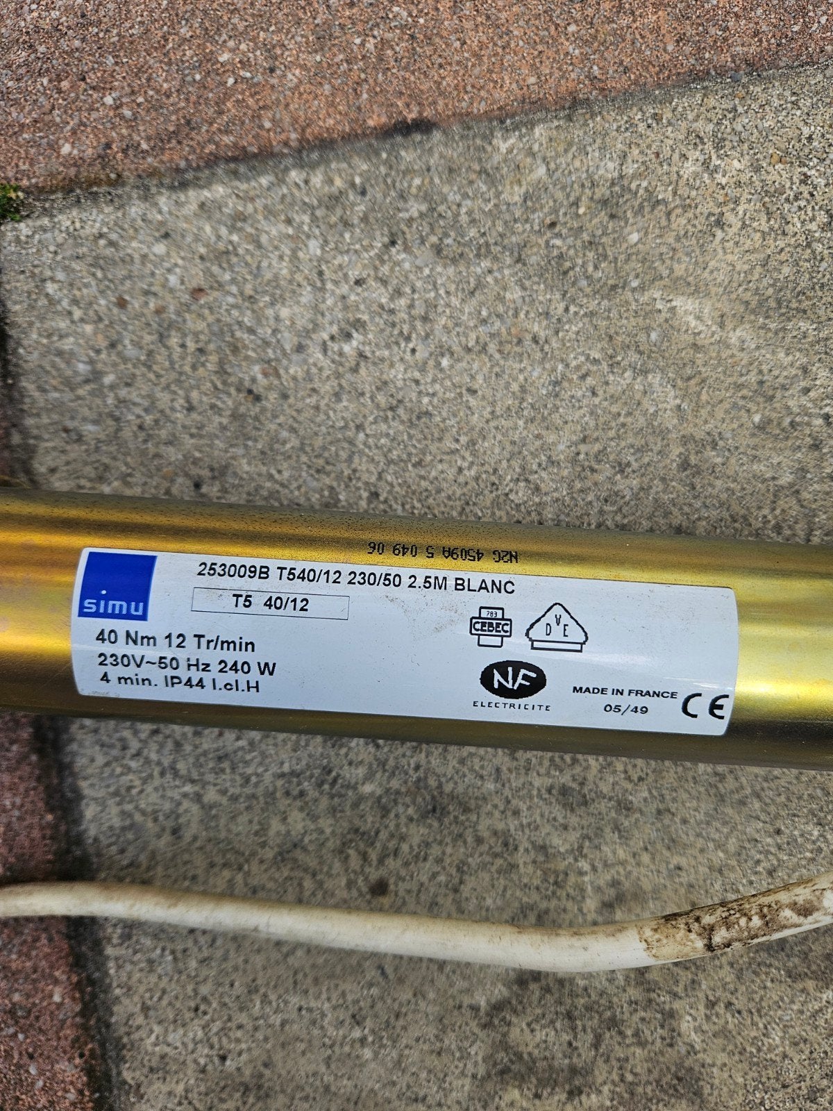 Simu Zonnescherm Buismotor T5 40/12 - 40 Nm, Ophalen of Verzenden, Gebruikt, Knikarmscherm
