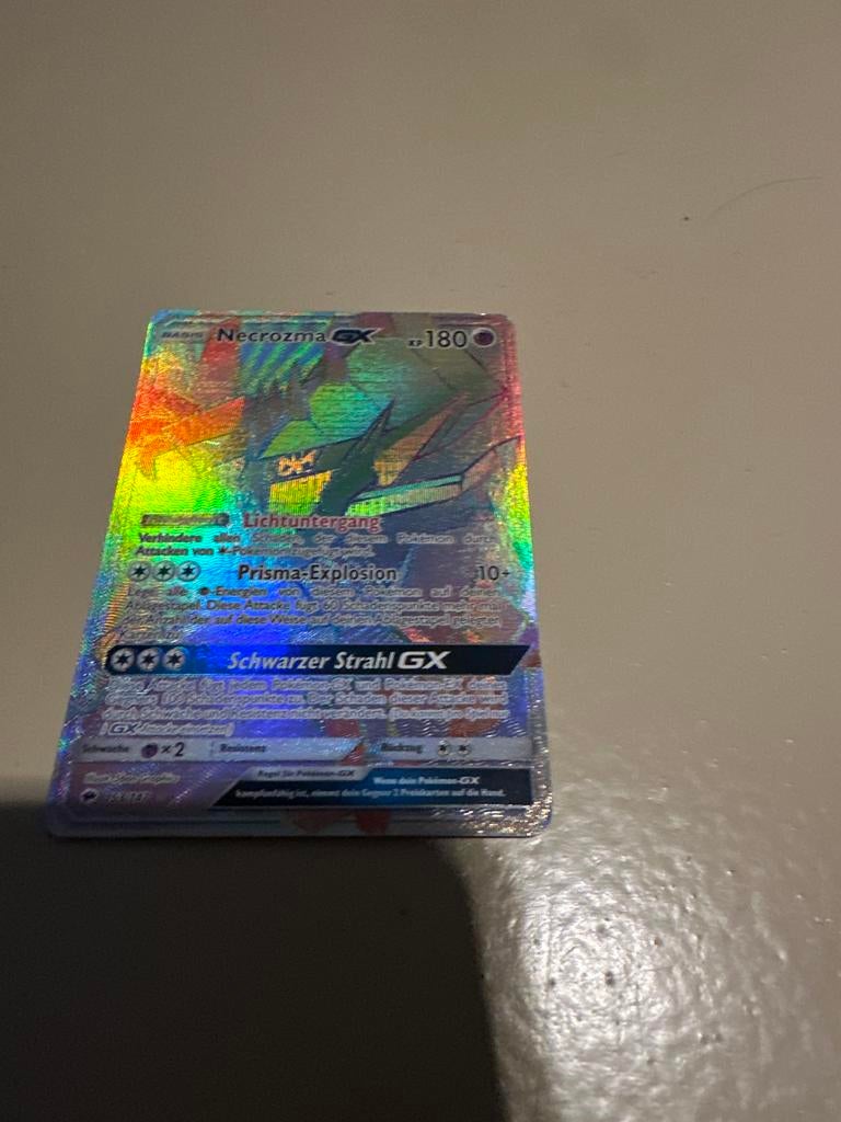 Pokémon Necrozma GX Holografische Kaart Duits, Ophalen of Verzenden, Zo goed als nieuw, Losse kaart, Foil