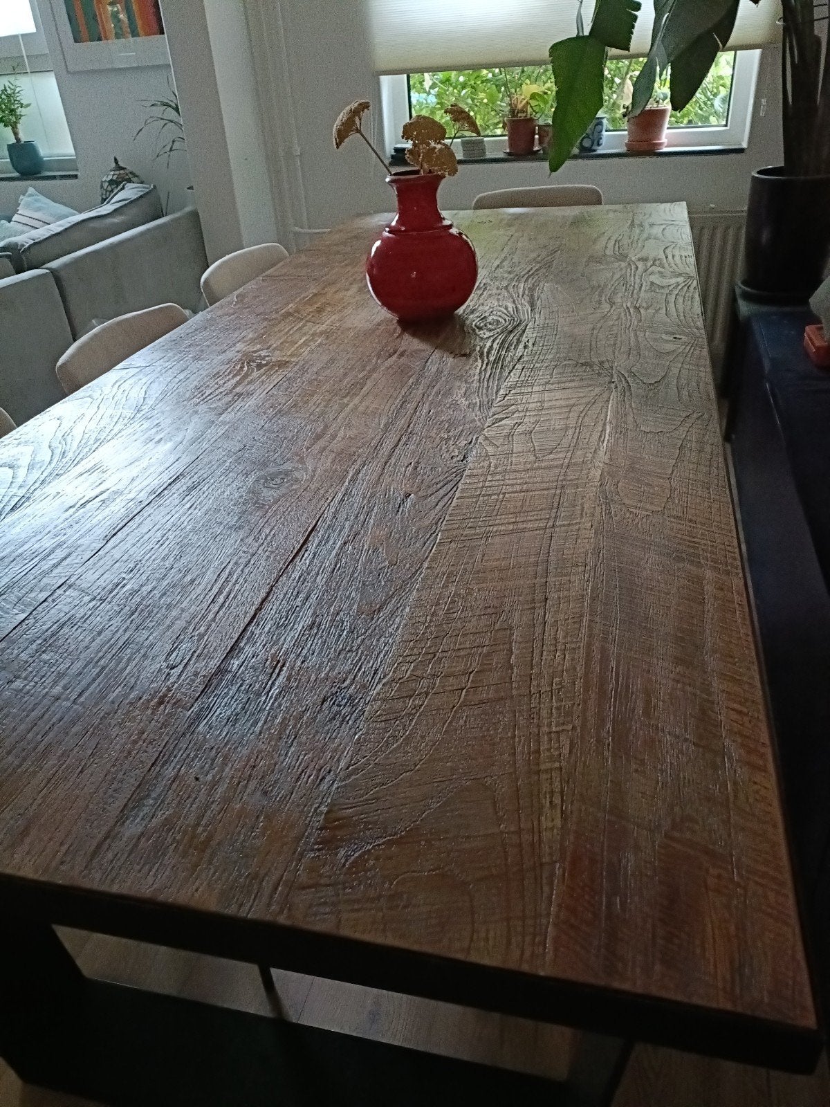 Teakhouten eettafel Goossens Heritage 240x100, Ophalen, Gebruikt, 200 cm of meer, Vijf personen of meer