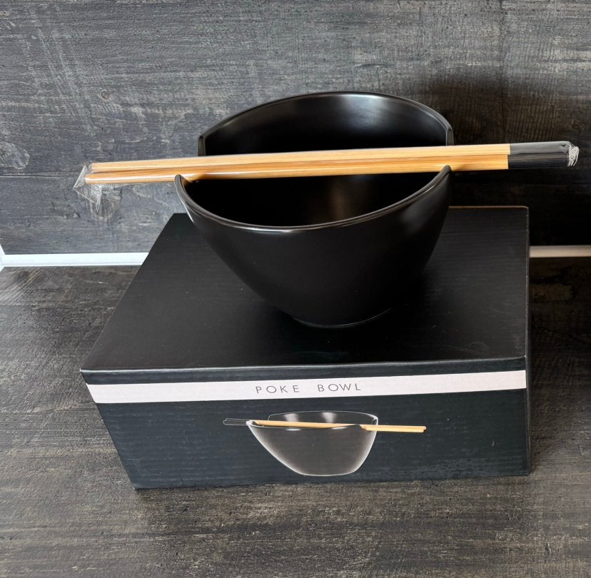 Zwart poke bowl schaaltje met stokjes, Aziatisch, Overige merken, Nieuw, Ophalen of Verzenden
