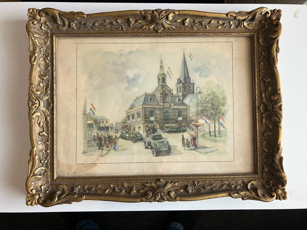 Schilderij/prent  1945 intocht H'sum, Ophalen of Verzenden