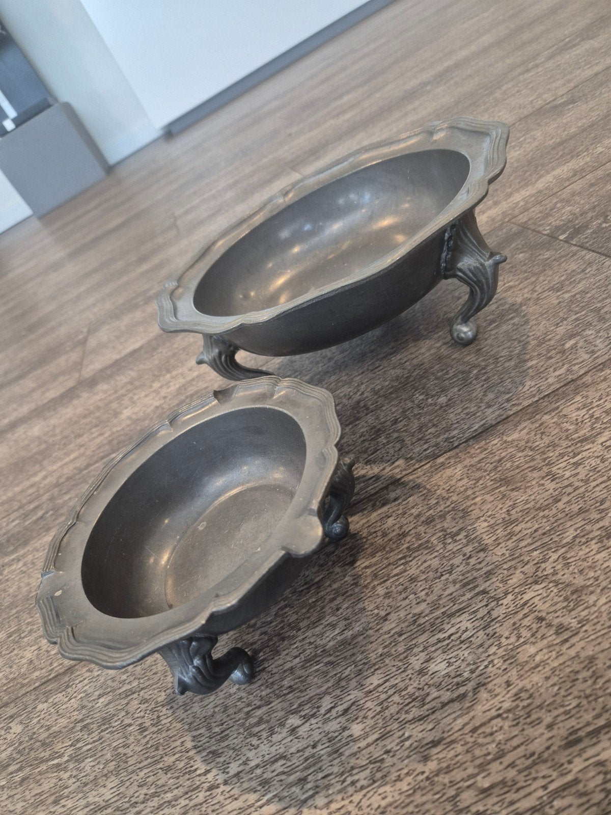 Set van 2 tinnen schalen: fruitschaal en asbak, Antiek en Kunst, Ophalen of Verzenden