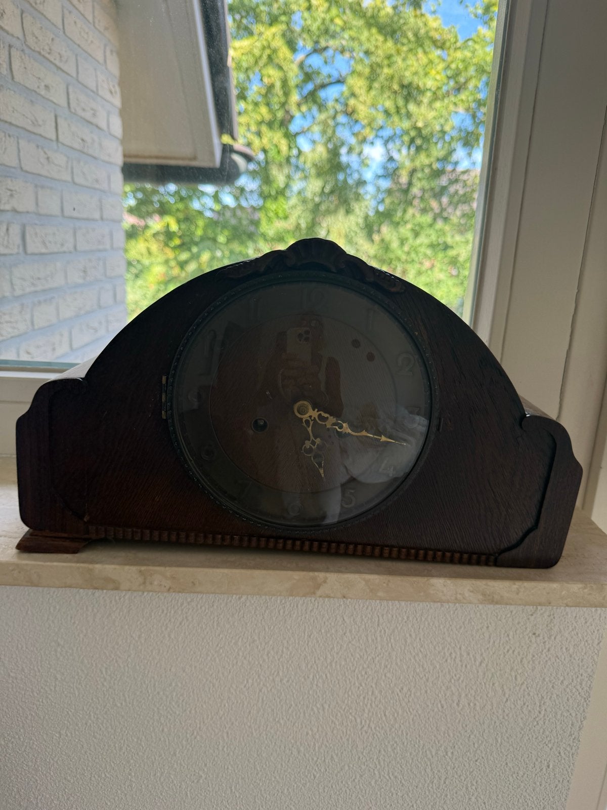 Antieke houten schoorsteenklok met slinger, Antiek en Kunst, Ophalen of Verzenden