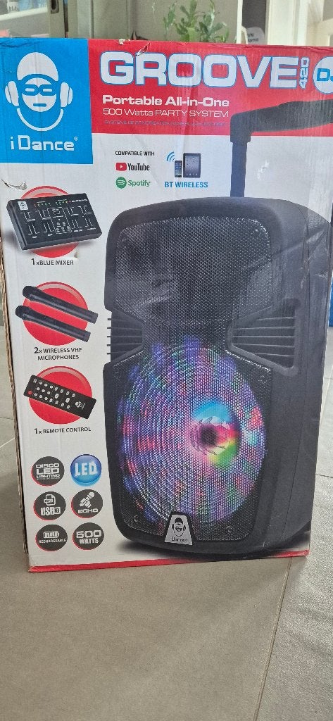 GROOVE 420DJ iDance Speaker en Karaoke, Audio, Tv en Foto, Karaoke-apparatuur, Ophalen, Zo goed als nieuw, Complete set