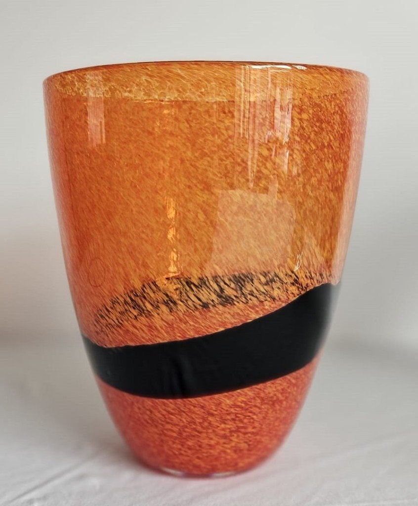 Murano vaas – Mid-Century koraal zwart jaren 70, Ophalen of Verzenden