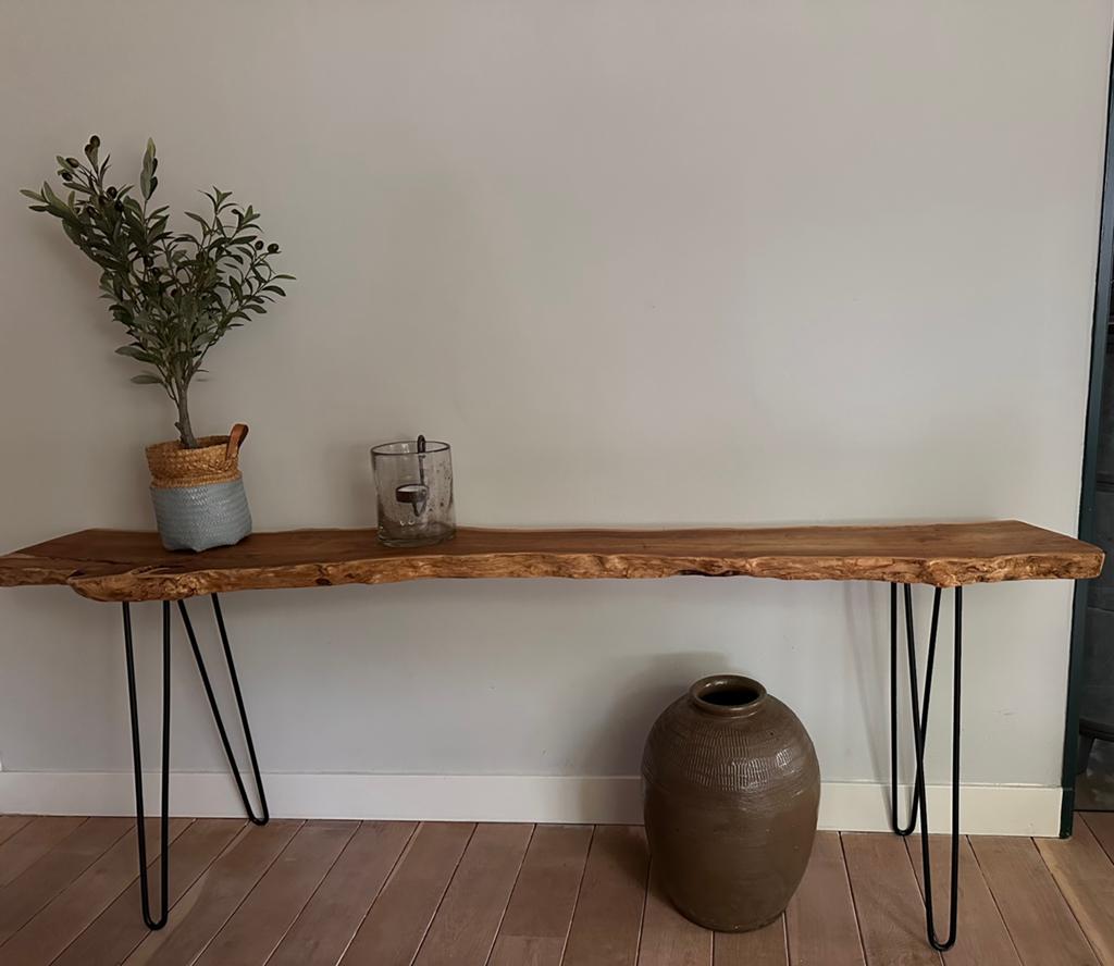 Lange boomstam sidetable van massief hout, Ophalen, Teakhout, 200 cm of meer, Zo goed als nieuw