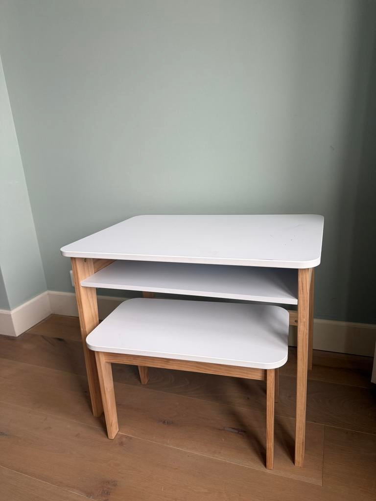 Vertbaudet kinderbureau met kruk - wit en hout, Ophalen, Gebruikt, Tafel(s)