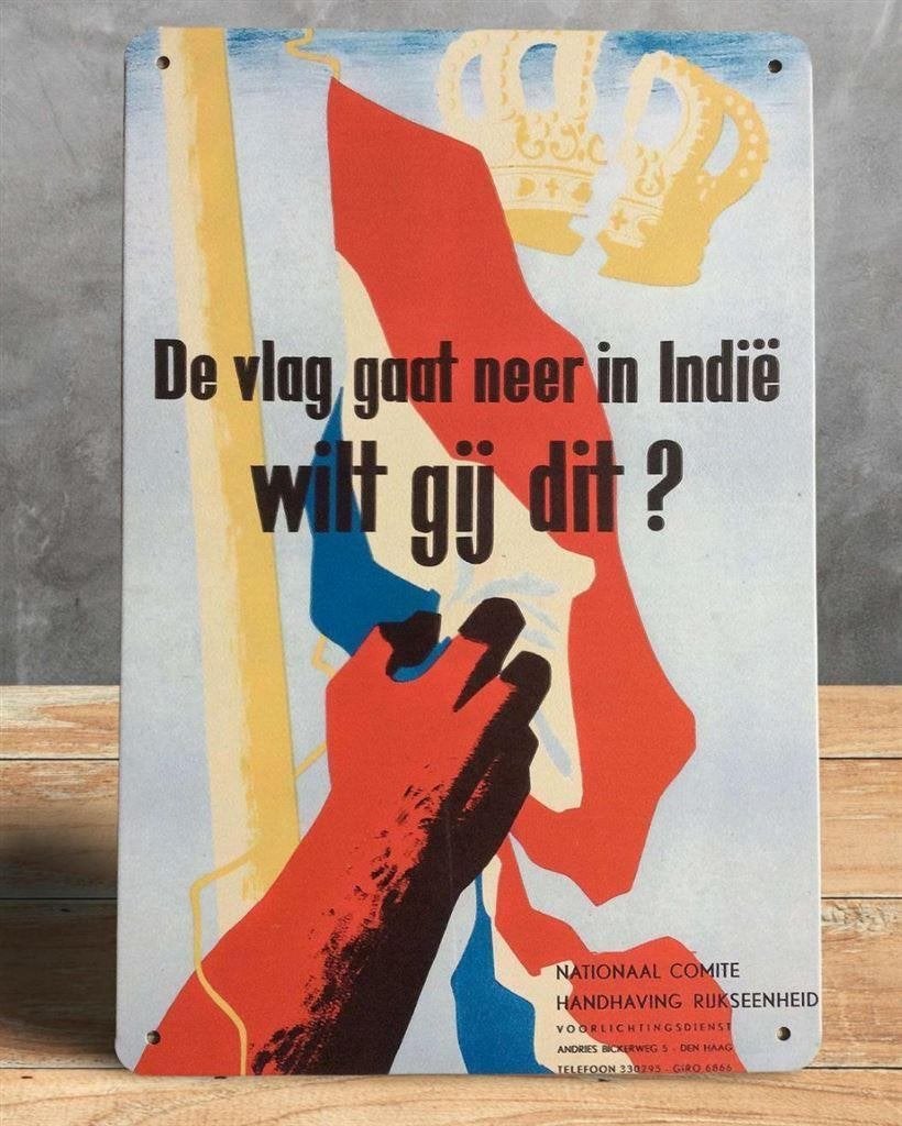 KNIL Metalen Wandbord Nederlands INDIE Propaganda, Verzamelen, Militaria | Tweede Wereldoorlog, Verzenden, Nederland, Embleem of Badge