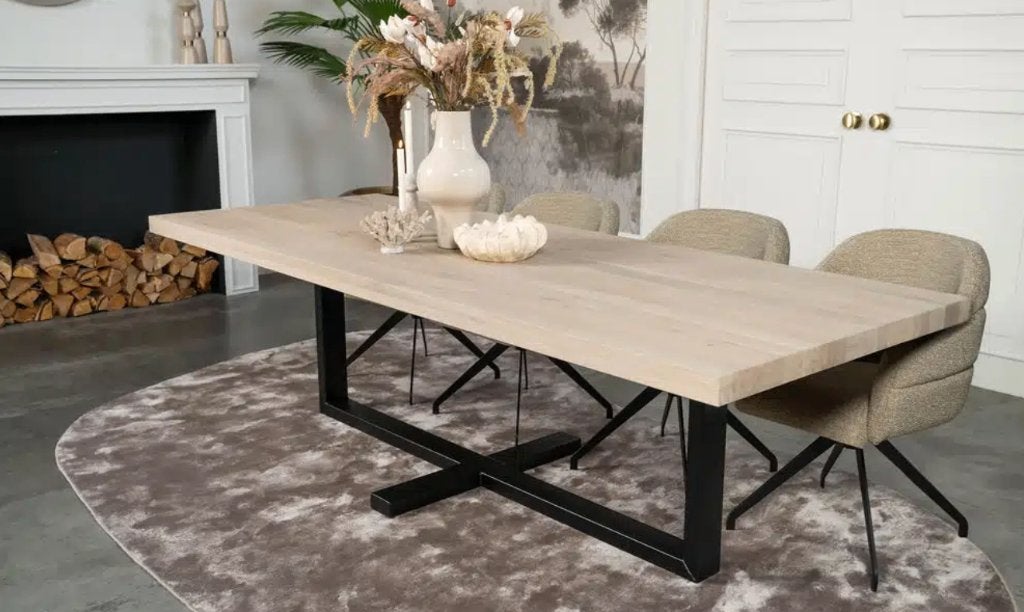 Eettafel Granville + Kruispoot van € 2008,- voor €748,-, Huis en Inrichting, Ophalen, Gebruikt, Eikenhout, 200 cm of meer