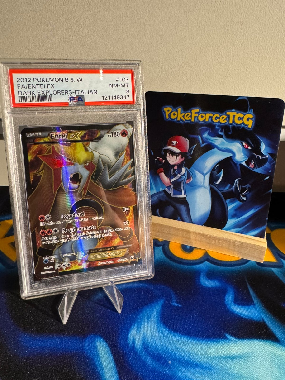 Pokémon | Entei EX | PSA 8 | 2012! | 103/108, Ophalen of Verzenden, Zo goed als nieuw