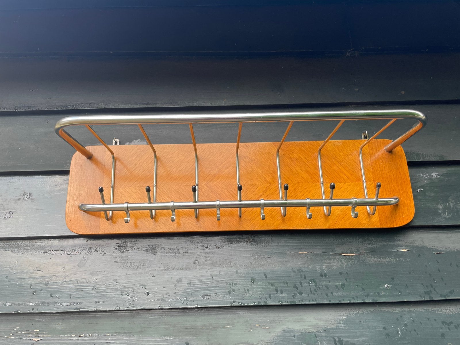Oude buisframe kapstok met hoedenplank., Huis en Inrichting, Wandkapstok, Gebruikt, Ophalen of Verzenden, Minder dan 100 cm