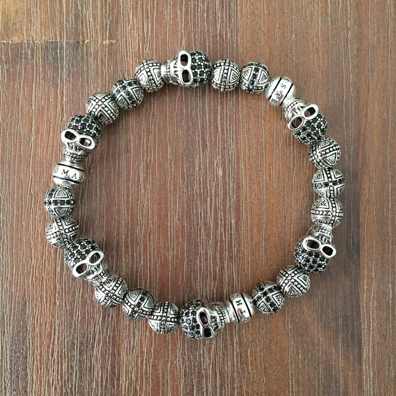 Doodskop kruis cross en skull armbandje is 19 cm Thomas Sabo, Ophalen of Verzenden, Zo goed als nieuw, Zwart