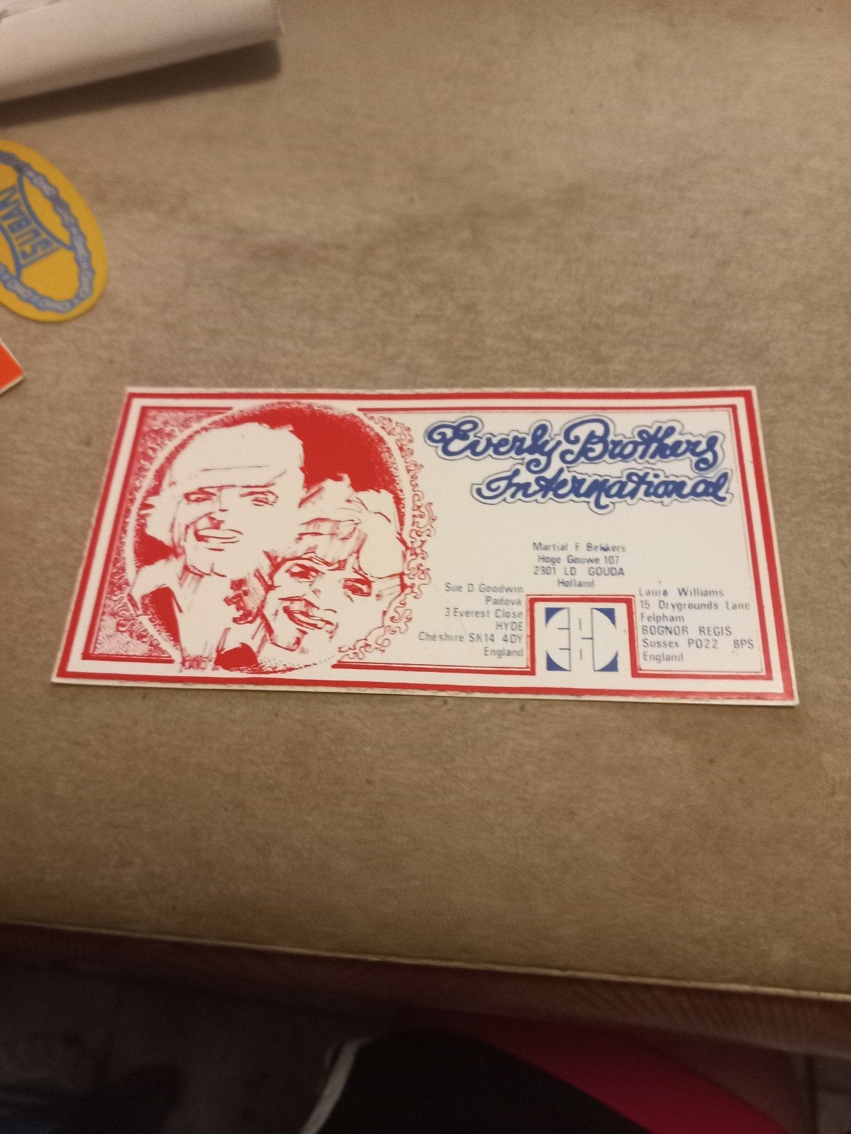 Vintage Everly Brothers International Fanclub Sticker, Verzamelen, Ophalen of Verzenden, Gebruikt