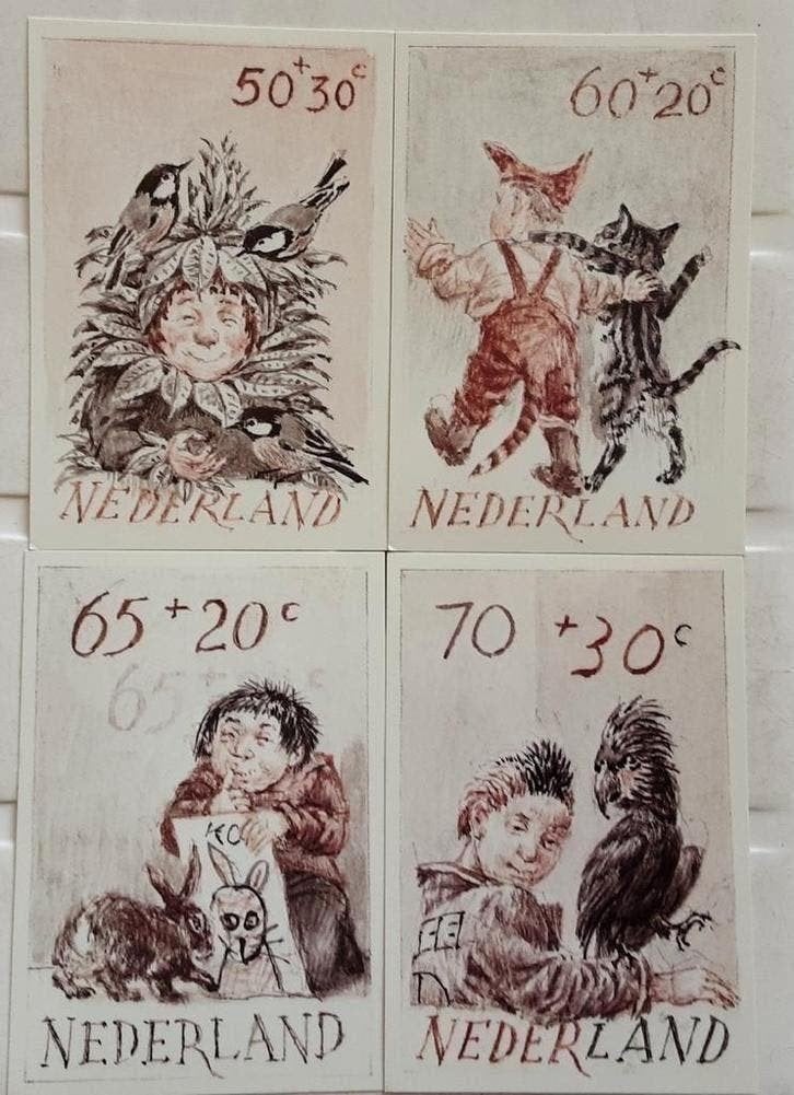 4 Kinderpostzegel kaarten 1982 onbeschreven, Ophalen of Verzenden