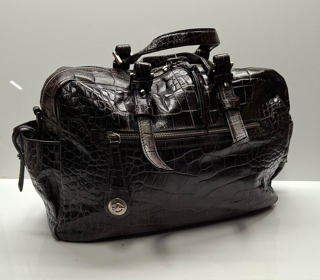 Francesco Biasia handtas met krokodillenprint, Ophalen of Verzenden, Zo goed als nieuw, Bruin, Handtas