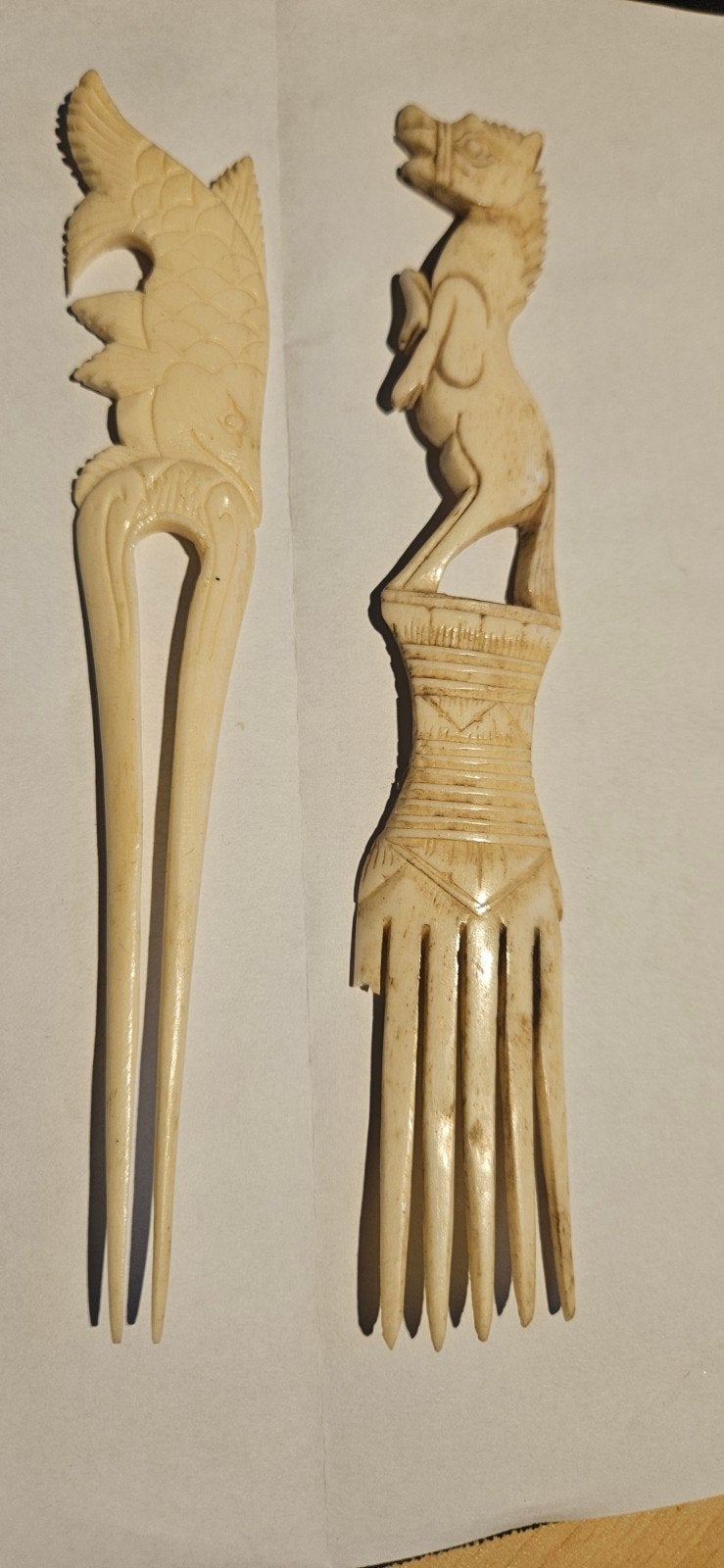 Antieke haarspelden van been/ivoor, handgesneden, Ophalen of Verzenden