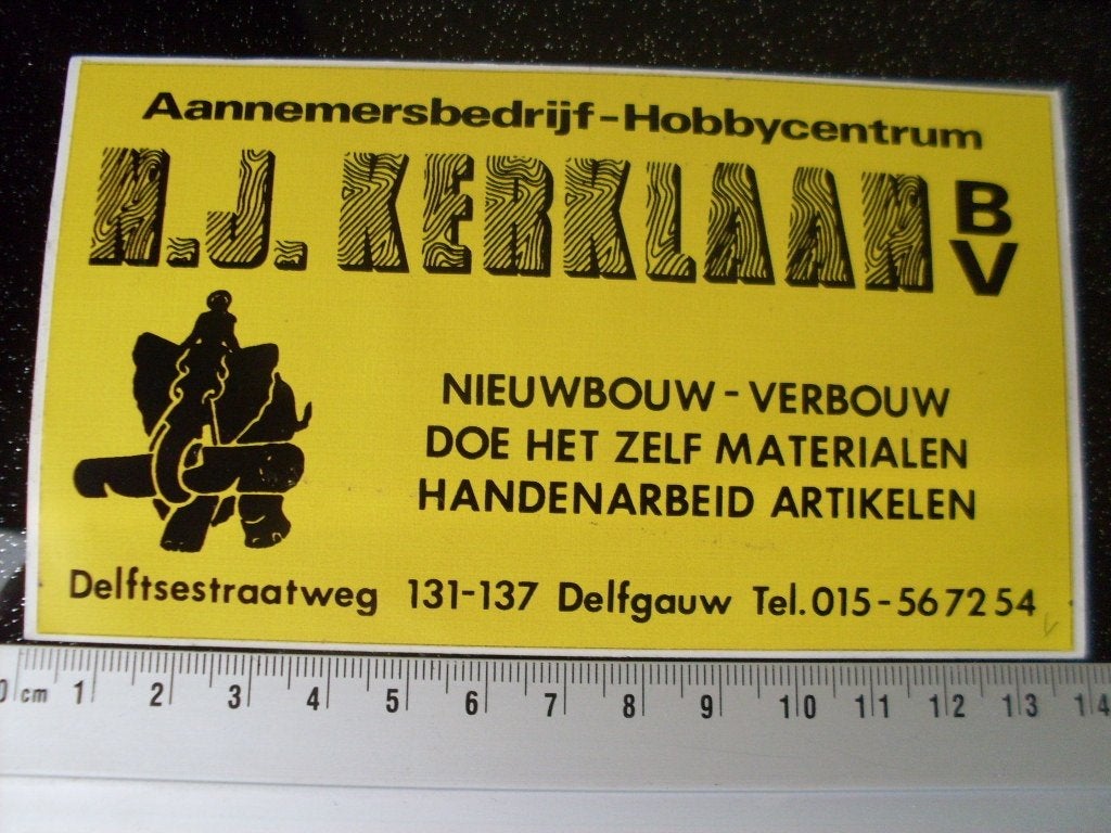 sticker NJ Kerklaan aannemersbedrijf hobbycentrum delfgauw, Verzenden, Zo goed als nieuw, Bedrijf of Vereniging