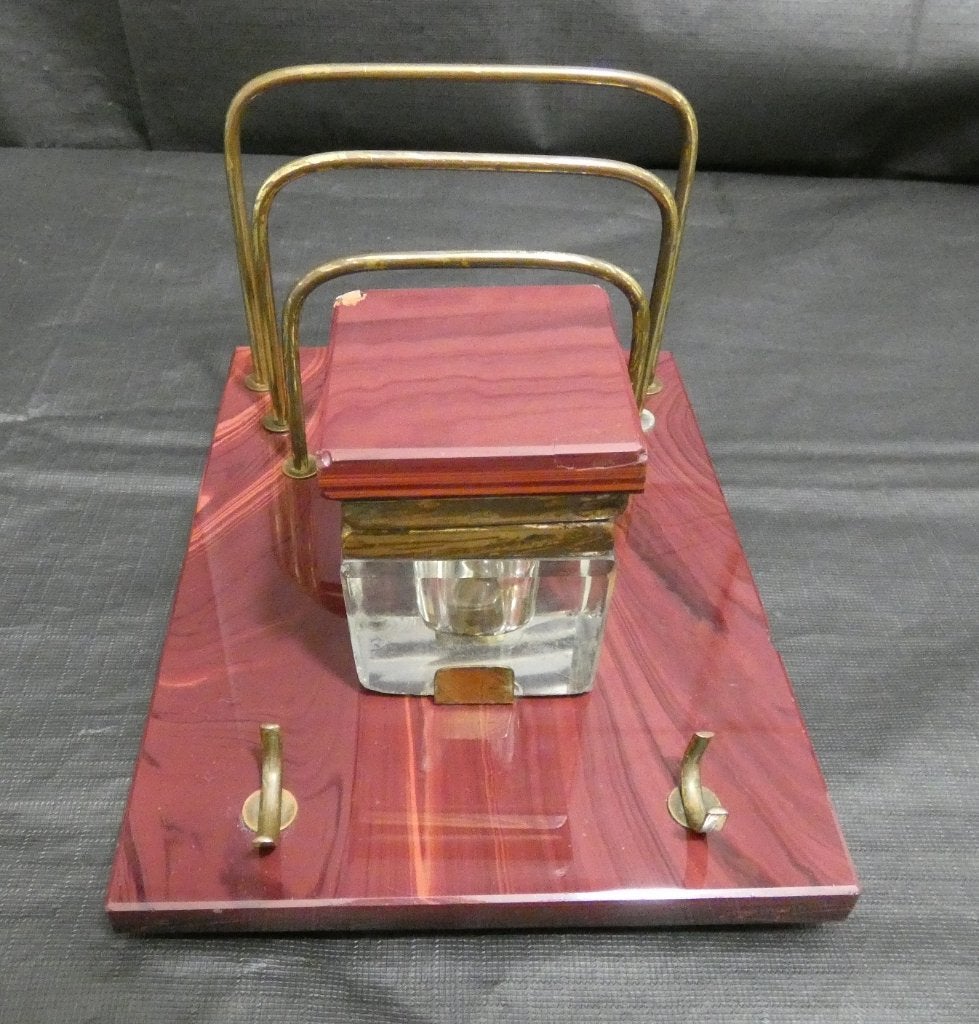 Inktstel met brievenhouder en pennenhouder van glas [348], Ophalen of Verzenden
