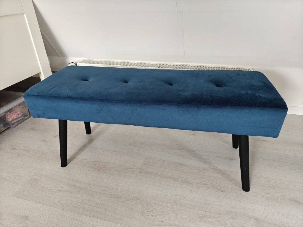 Bankje / schoenenbank / eettafelbank  - 100cm blauw fluweel, Huis en Inrichting, Ophalen, Tweepersoons, 75 tot 100 cm, Zo goed als nieuw