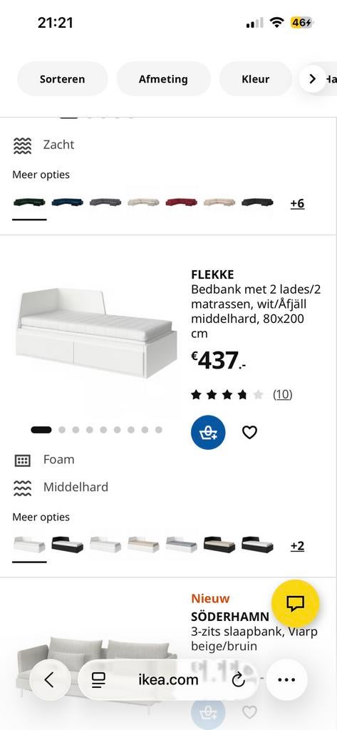 IKEA FLEKKE bedbank met 2 lades- 80x200 cm Ikea, Huis en Inrichting, Slaapkamer | Bedden, Eenpersoons, Wit, Ophalen of Verzenden