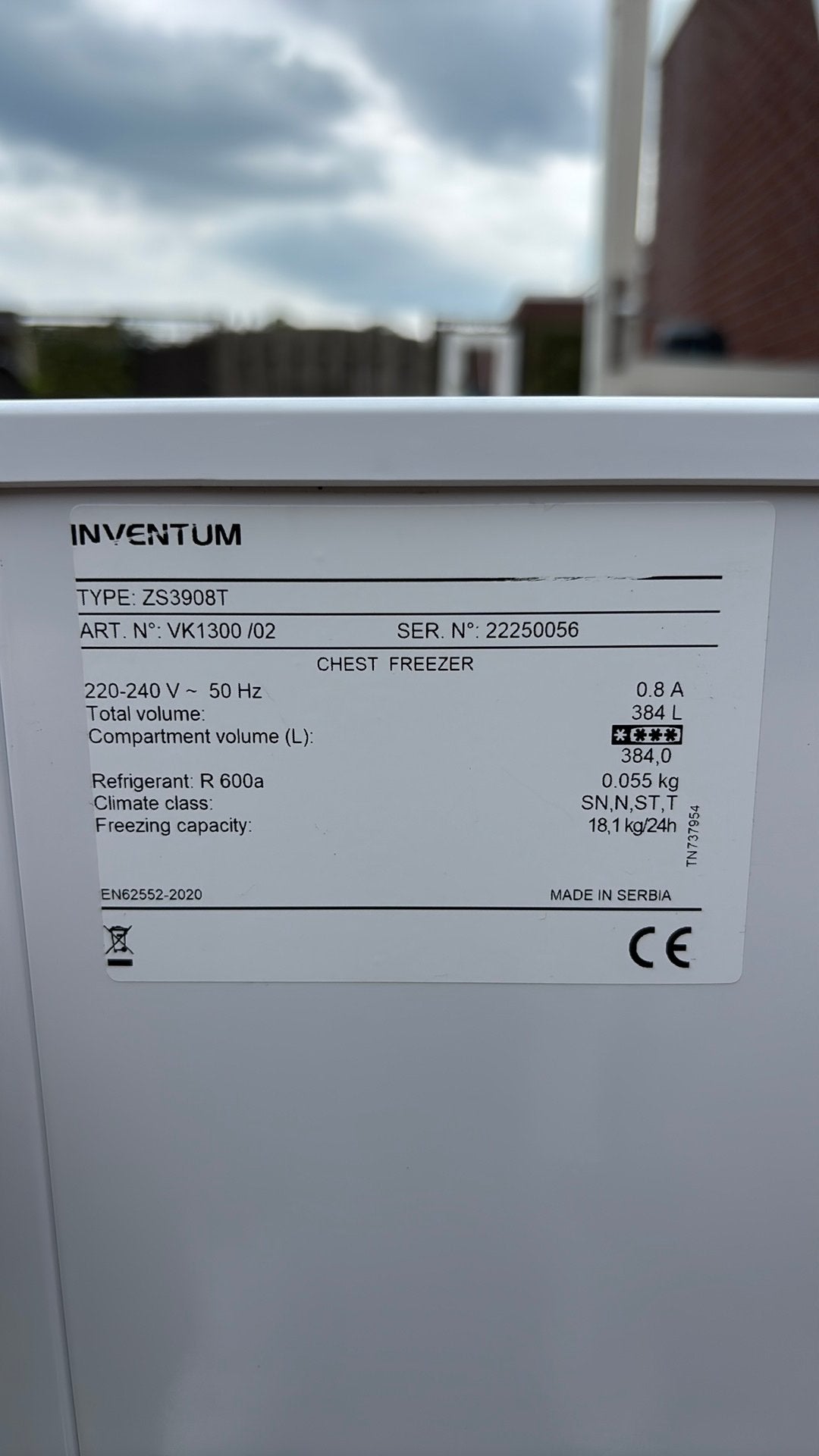 Inventum diepvrieskist, 384L, Ophalen