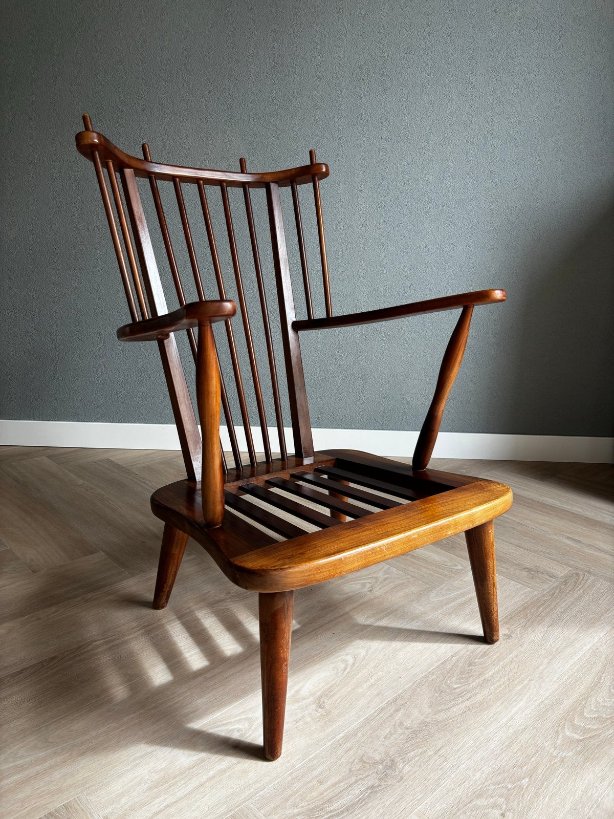 Vintage Ercol Spijlenfauteuil - Mid-Century Designklassieker, Ophalen, Gebruikt, Hout, 75 tot 100 cm